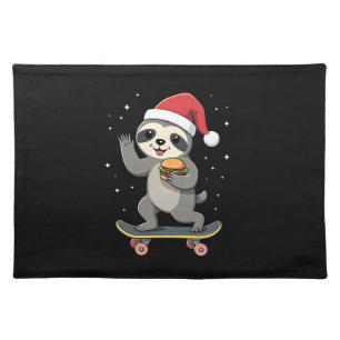 CHRISTMAS SLOTH Funny Christmas Skateboard Sloth ( Cloth Placemat