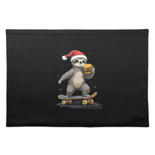 CHRISTMAS SLOTH Funny Christmas Skateboard Sloth Cloth Placemat