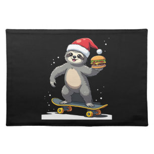 CHRISTMAS SLOTH Funny Christmas Skateboard Sloth ( Cloth Placemat