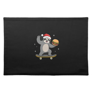 CHRISTMAS SLOTH Funny Christmas Skateboard Sloth ( Cloth Placemat