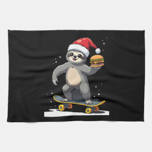 CHRISTMAS SLOTH Funny Christmas Skateboard Sloth ( Kitchen Towel