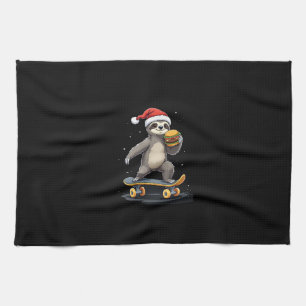 CHRISTMAS SLOTH Funny Christmas Skateboard Sloth Kitchen Towel