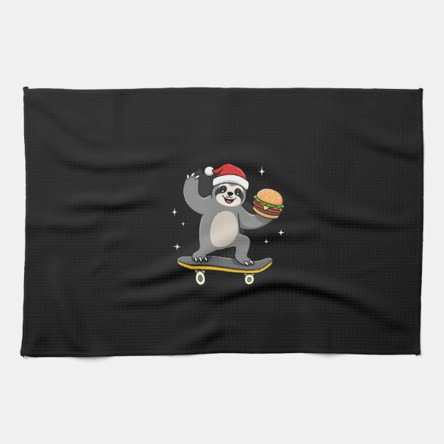 CHRISTMAS SLOTH Funny Christmas Skateboard Sloth ( Kitchen Towel (Horizontal)