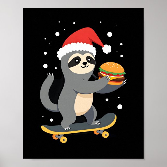 CHRISTMAS SLOTH Funny Christmas Skateboard Sloth ( Poster (Front)