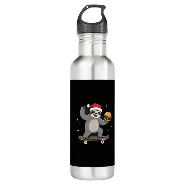 CHRISTMAS SLOTH Funny Christmas Skateboard Sloth ( Stainless Steel Water Bottle (Front)