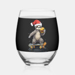 CHRISTMAS SLOTH Funny Christmas Skateboard Sloth Stemless Wine Glass