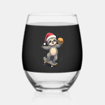 CHRISTMAS SLOTH Funny Christmas Skateboard Sloth ( Stemless Wine Glass