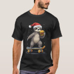 CHRISTMAS SLOTH Funny Christmas Skateboard Sloth T-Shirt