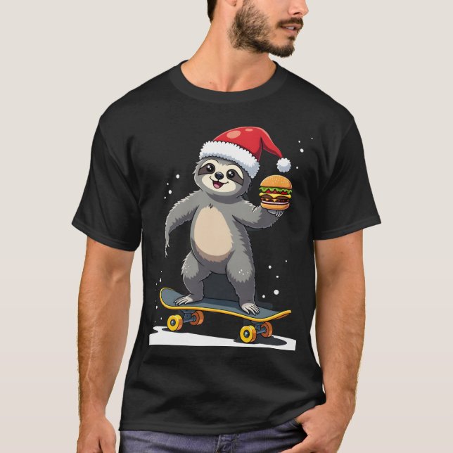 CHRISTMAS SLOTH Funny Christmas Skateboard Sloth ( T-Shirt (Front)