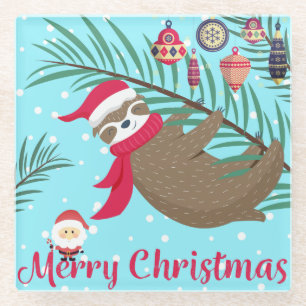 Christmas Sloth Glass Coaster