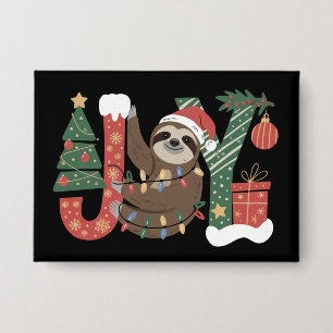 Christmas Sloth Holiday Tree Gifts Joy Cute Funny Button