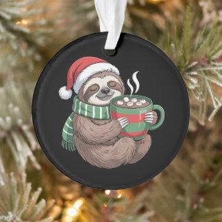 Christmas Sloth Hot Cocoa Santa Hat Holiday Season Ornament