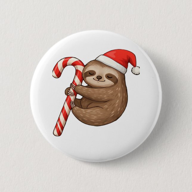 Christmas Sloth Hugging Candy Cane Classic T-Shirt Button (Front)