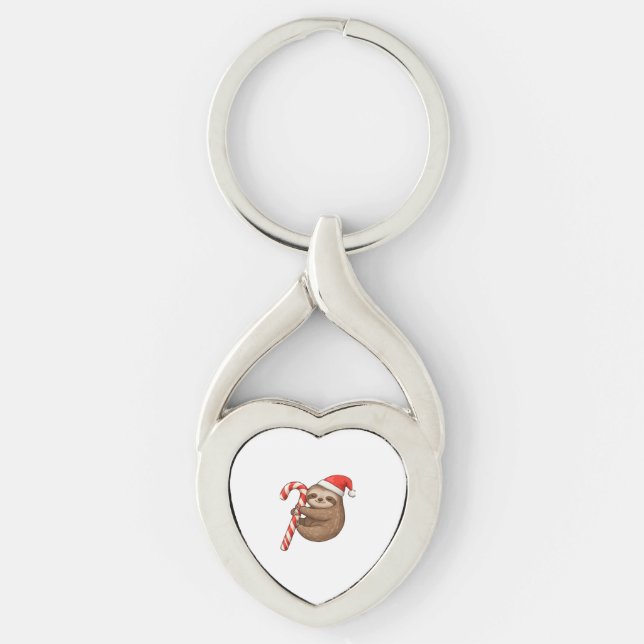 Christmas Sloth Hugging Candy Cane Classic T-Shirt Keychain (Front)