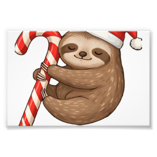 Christmas Sloth Hugging Candy Cane Classic T-Shirt Photo Print