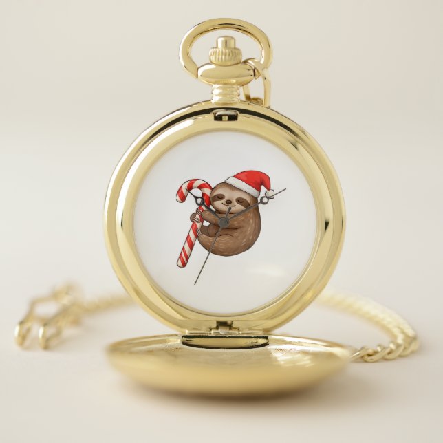 Christmas Sloth Hugging Candy Cane Classic T-Shirt Pocket Watch (Inside)