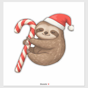 Christmas Sloth Hugging Candy Cane Classic T-Shirt Sticker