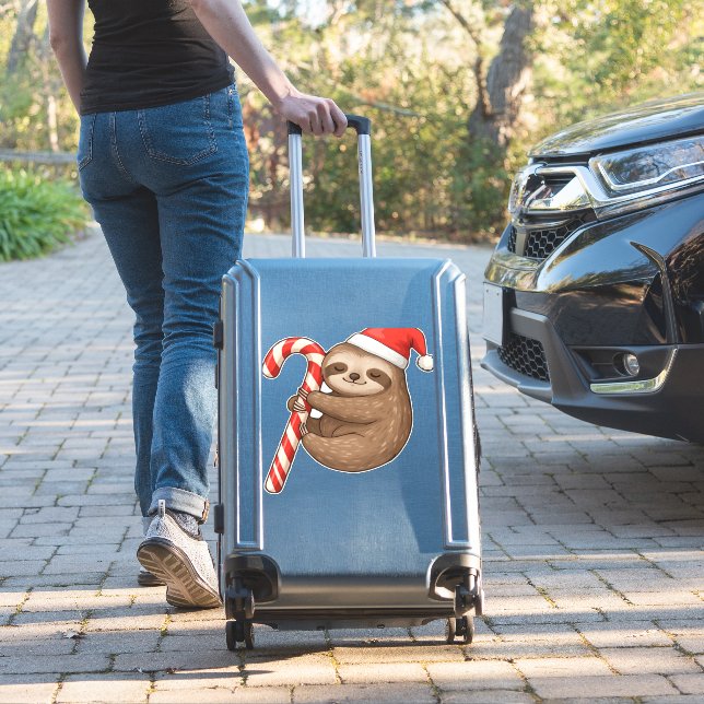 Christmas Sloth Hugging Candy Cane Classic T-Shirt Sticker (Suitcase Insitu)