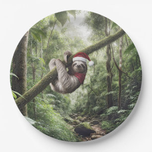 Christmas Sloth In Rainforest Paper Plates