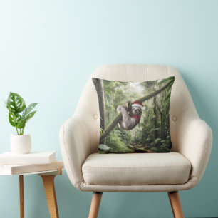 Christmas Sloth In Rainforest Throw Pillow