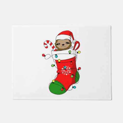 Christmas Sloth In Stocking     Doormat
