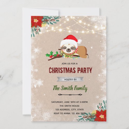 Christmas sloth invitation