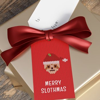 Christmas Sloth Merry Slothmas Festive Red Gift Tags by mothersdaisy at Zazzle