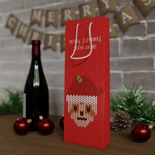 Christmas Sloth Merry Slothmas Festive Red Holiday Wine Gift Bag