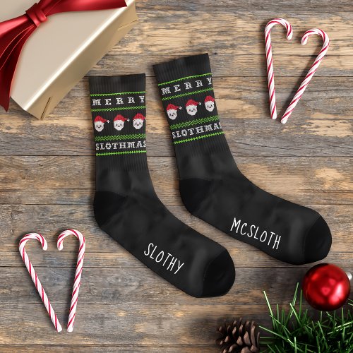Christmas Sloth Merry Slothmas Holiday Festive Socks
