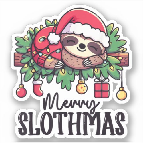 Christmas Sloth Merry Slothmas Santa Funny Xmas Sticker