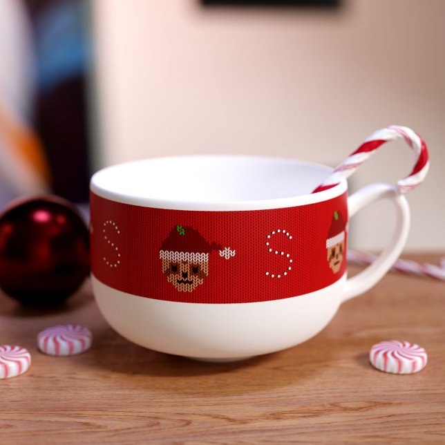 Christmas Sloth Monogram Festive Holiday Soup Mug (Add your initial to this festive soup mug and snuggle up to the fire)