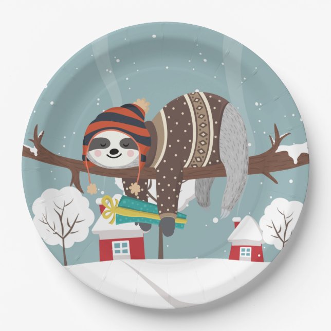 Christmas Sloth Paper Plates (Front)