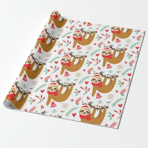 Christmas Sloth Pattern Wrapping Paper