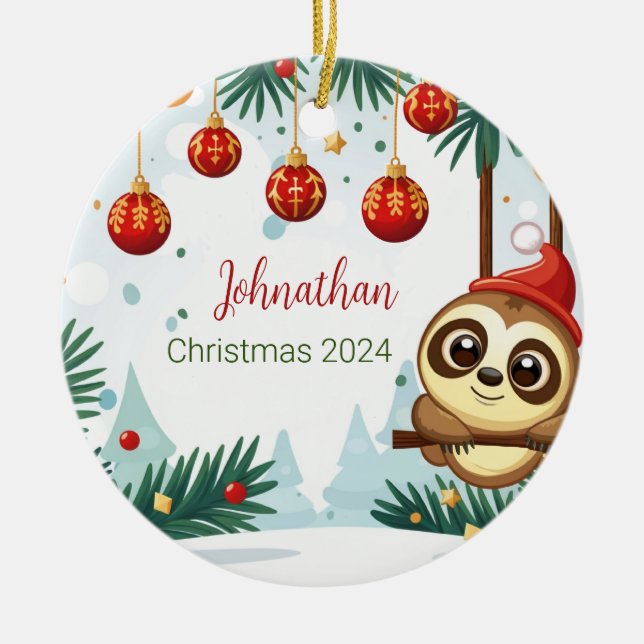 Christmas Sloth Personalized Ornament (Front)