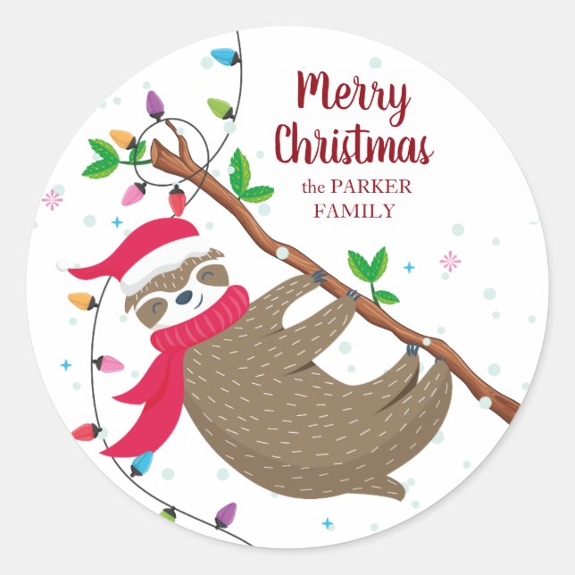 Christmas Sloth personalized sticker (Front)