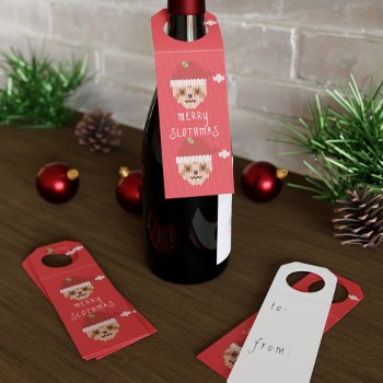 Christmas Sloth Red Slothmas Holiday Bottle Hanger Tag by mothersdaisy at Zazzle