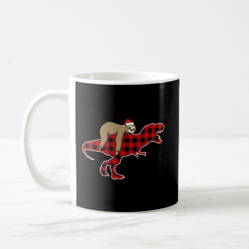 Christmas Sloth Riding Dinosaur Funny Red Plaid Gi Coffee Mug