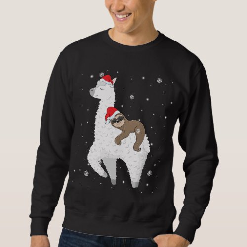 Christmas Sloth Riding Llama Santa Funny Pajamas F Sweatshirt