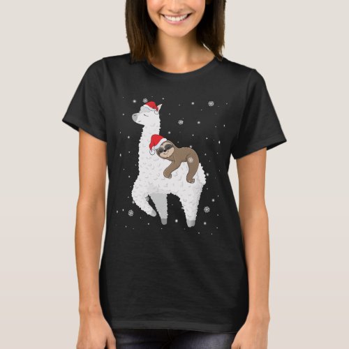 Christmas Sloth Riding Llama Santa Funny Pajamas F T_Shirt