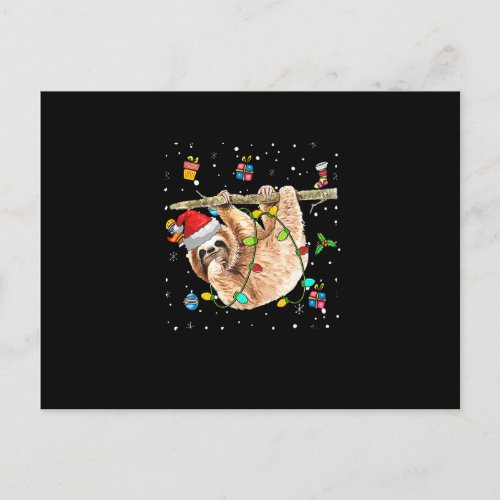 Christmas Sloth Santa Hat Lights Ornaments Xmas Me Postcard