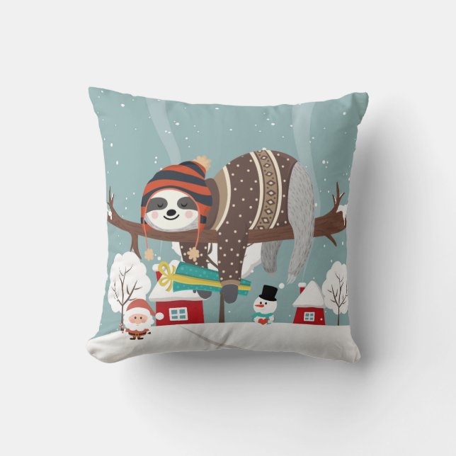 Christmas Sloth Throw Pillow (Front)