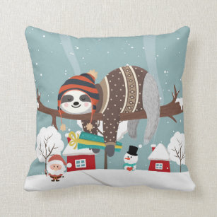 sloth christmas pillow