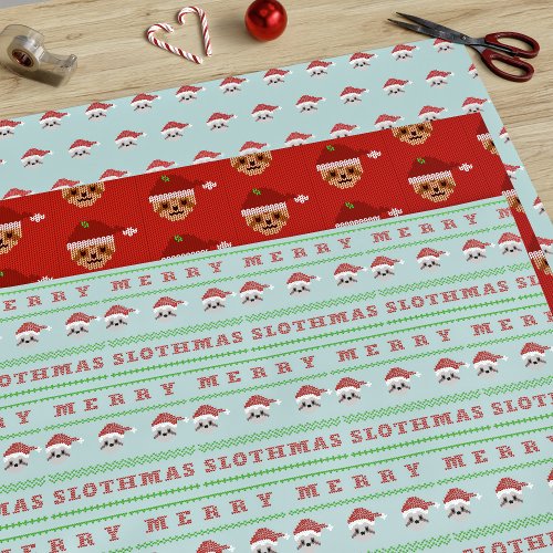Christmas Sloth Trio Merry Slothmas Cute Holiday Wrapping Paper Sheets