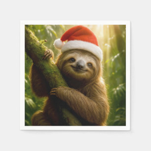 Christmas Sloth Wearing a Santa Hat Napkins