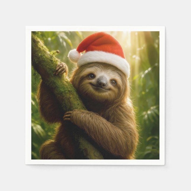 Christmas Sloth Wearing a Santa Hat Napkins (Front)