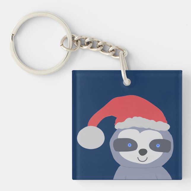 Christmas Sloth with Santa Hat Keychain (Front)