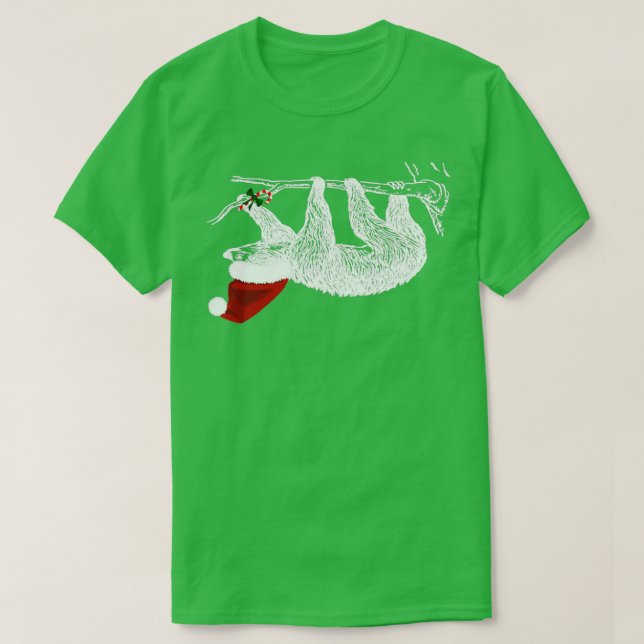 Christmas Sloth With Santa Hat  T-Shirt (Design Front)