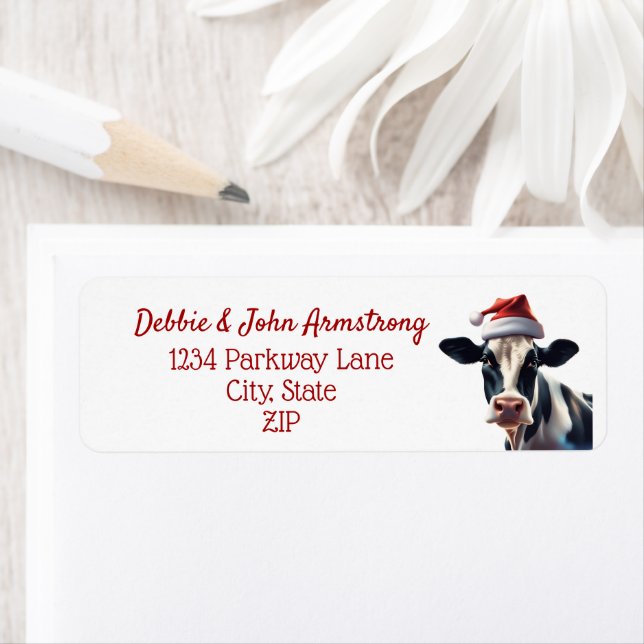 Christmas Small Business Holstein Santa Cow Dairy Label (Insitu)