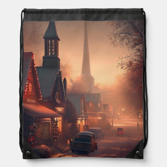 Christmas Small Town 4 Drawstring Bag (Front)