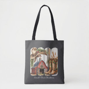 Christmas Small Town Retro Western Cowgirl Boots Tote Bag